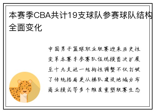 本赛季CBA共计19支球队参赛球队结构全面变化